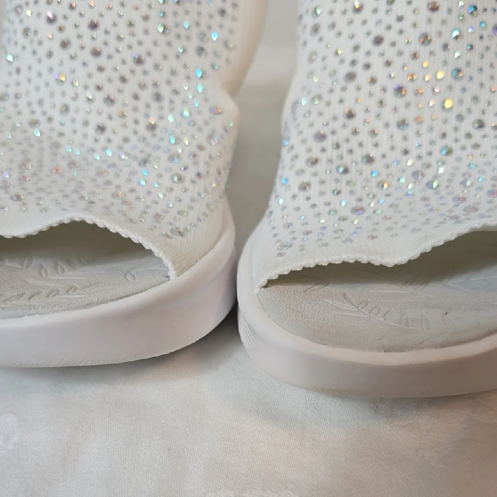 Bzees White Rhinestone Slip-On Slingback Sandals - Picture 5 of 16